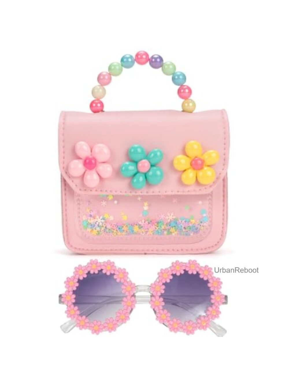 Little Girl Purse Beaded Handle Faux Leather Crossbody Bag